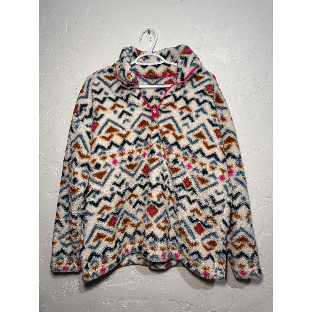 Eddie Bauer aztec print 1/4 zip fleece pullover sweater womens XL‎ southwestern